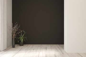 Empty room with home decor. Scandinavian interior design. 3D illustration
