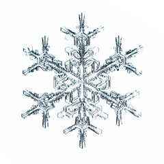 snowflake isolated white background, abstract transparent crystal natural photo macro