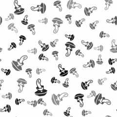 Black Psilocybin mushroom icon isolated seamless pattern on white background. Psychedelic hallucination. Vector