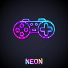 Glowing neon line Gamepad icon isolated on black background. Game controller. Vector © Iryna