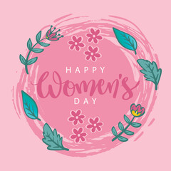 Happy women's day with flower ornament.