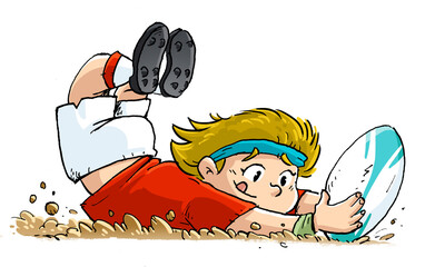 Illustration of a girl doing a rugby try