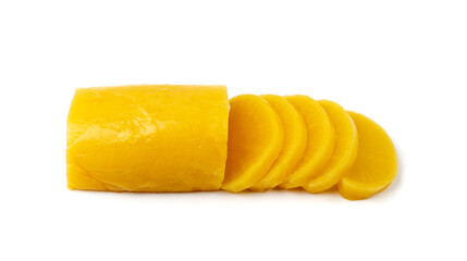 Pickled Daikon Bars Isolated, Marinated Yellow Radish