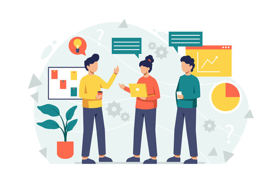Talking concept vector Illustration idea for landing page template, conversation and speaking dialogue as communication, social information sharing, speech or discussion, Hand drawn Flat Styles