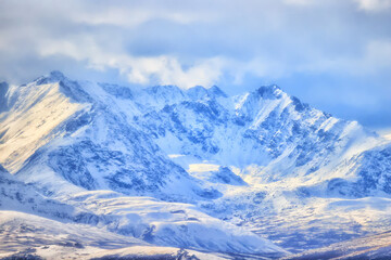 mountains snowy peaks, abstract landscape winter view