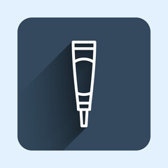 White line Cream or lotion cosmetic tube icon isolated with long shadow background. Body care products for woman. Blue square button. Vector