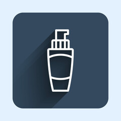 White line Tube of hand cream icon isolated with long shadow background. Blue square button. Vector