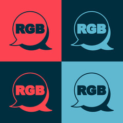 Pop art Speech bubble with RGB and CMYK color mixing icon isolated on color background. Vector