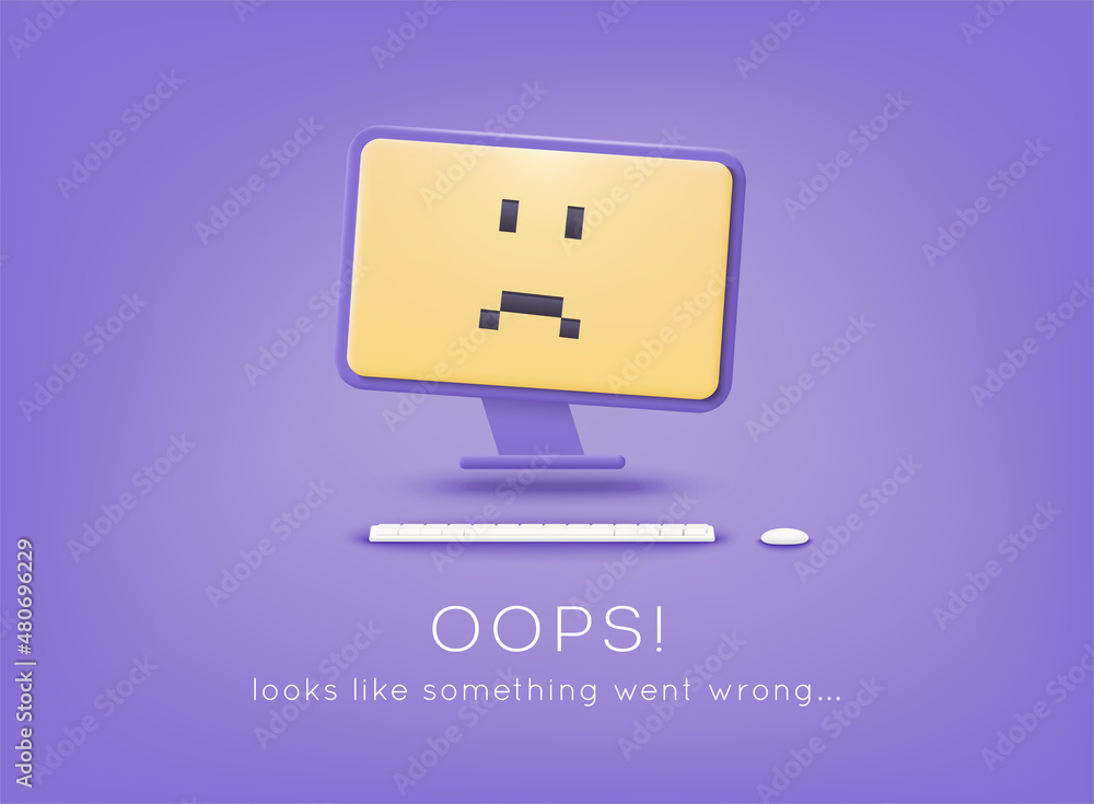 Poster error 404 page not found. page not found text. oops looks like something went wrong. 3d web vector i