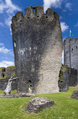Fototapeta na wymiar The leaning South-East Tower of Caerphilly Castle, Wales, UK