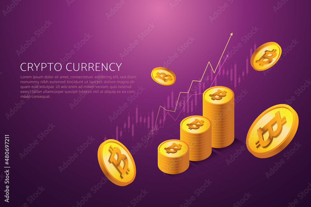 Poster bitcoin exchange on smartphone blockchain technology.