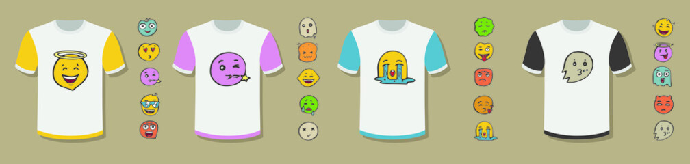 Сollection of t-shirt designs. Hand writing emoji for t-shirt printing
