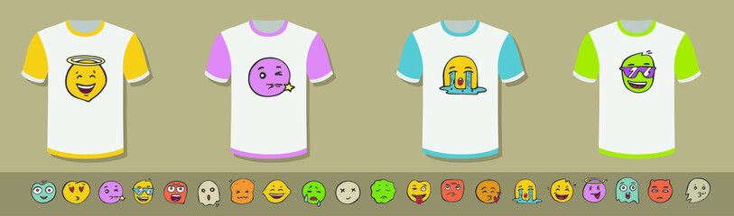 Сollection of t-shirt designs. Hand writing emoji for t-shirt printing