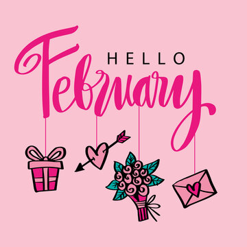 Hello February hand lettering. Greeting card