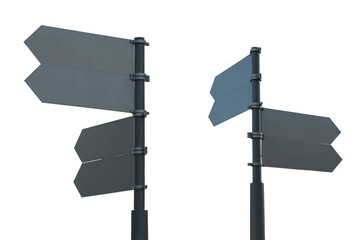 Blank gray road sign isolated, roadside sign frame. Copy space, empty signboards.