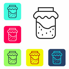 Black line Jam jar icon isolated on white background. Set icons in color square buttons. Vector