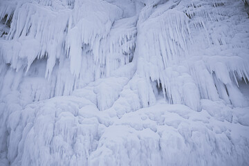 ice splashes baikal rocks, abstract winter view