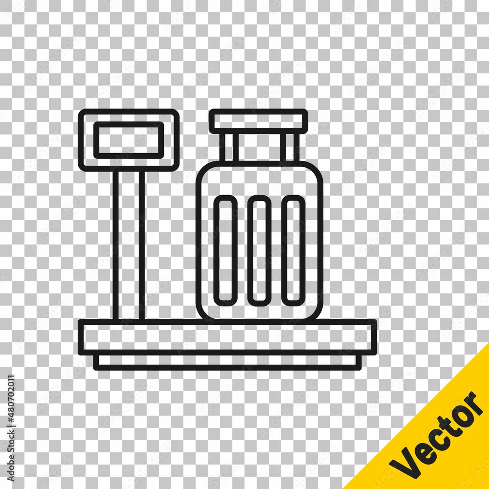 Poster black line scale with suitcase icon isolated on transparent background. logistic and delivery. weigh