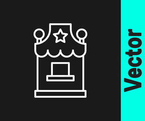 White line Ticket box office icon isolated on black background. Ticket booth for the sale of tickets for attractions and sports. Vector