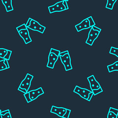 Green line Glass of beer icon isolated seamless pattern on blue background. Vector