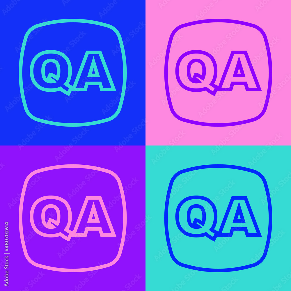 Poster pop art line speech bubbles with question and answer icon isolated on color background. q and a symb