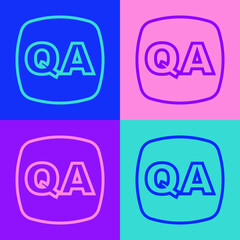 Pop art line Speech bubbles with Question and Answer icon isolated on color background. Q and A symbol. FAQ sign. Chat speech bubble and chart. Vector