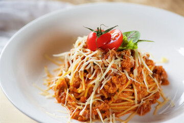 Pasta with cheese and meat