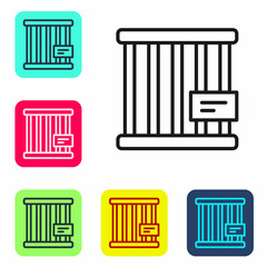 Black line Animal cage icon isolated on white background. Set icons in color square buttons. Vector