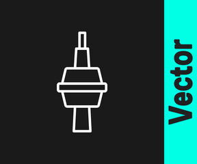 Fototapeta premium White line TV CN Tower in Toronto icon isolated on black background. Famous world landmarks icon concept. Tourism and vacation theme. Vector