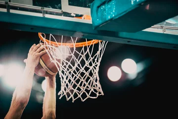 Zelfklevend Fotobehang basketball game ball in hoop © Melinda Nagy