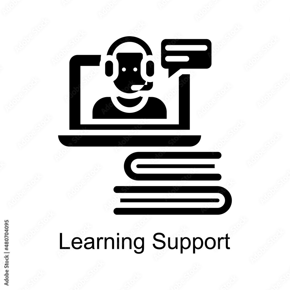 Poster learning support vector solid icon design illustration. educational technology symbol on white backg