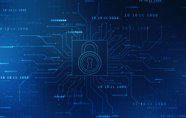 Digital Padlock on abstract technology background, Technology security concept. Modern safety digital background. Protection system, Cyber Security and safety information, personal data concept