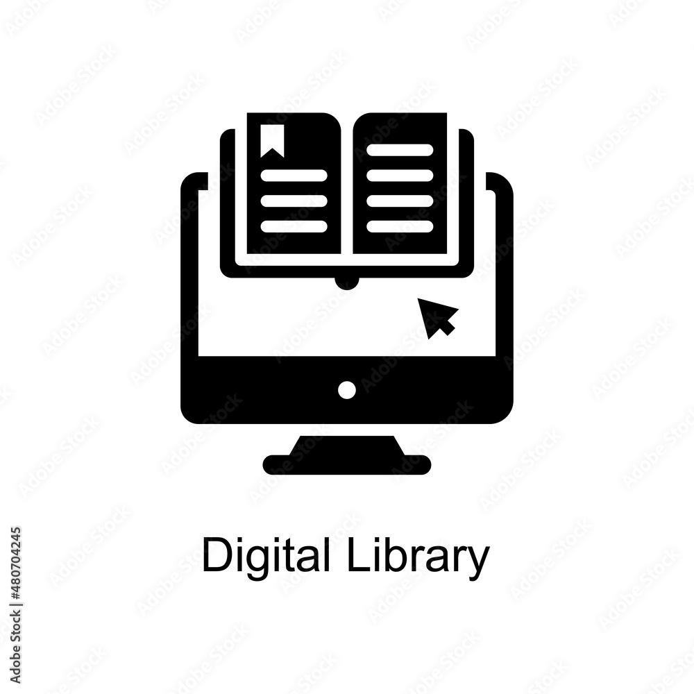 Poster digital library vector solid icon design illustration. educational technology symbol on white backgr