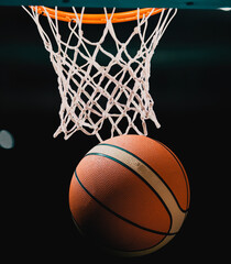 basketball game ball in hoop