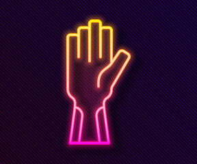 Glowing neon line Protective gloves icon isolated on black background. Vector