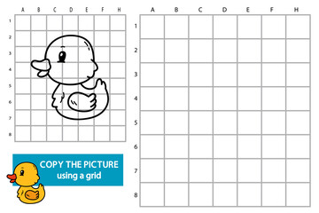 Vector illustration of grid copy picture educational puzzle game with doodle rubber duck
