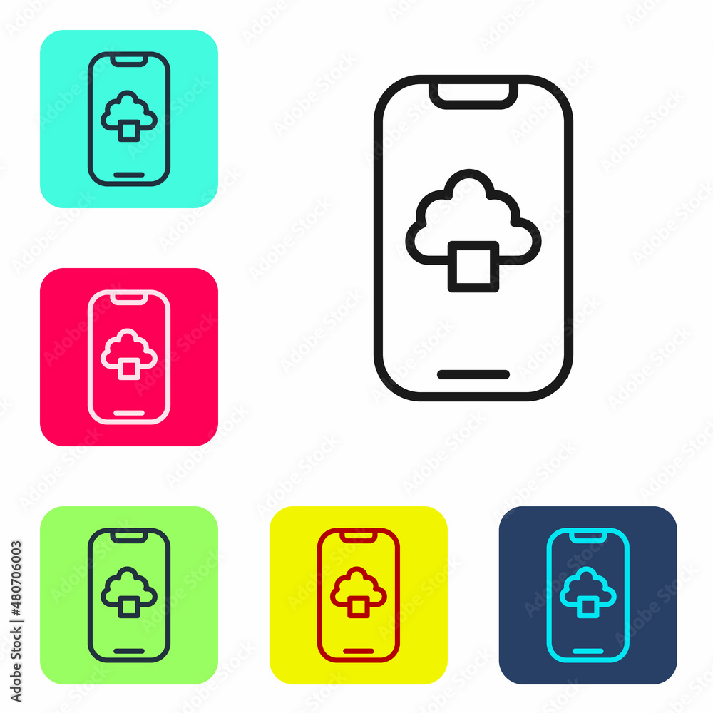 Poster black line cloud technology data transfer and storage icon isolated on white background. set icons i