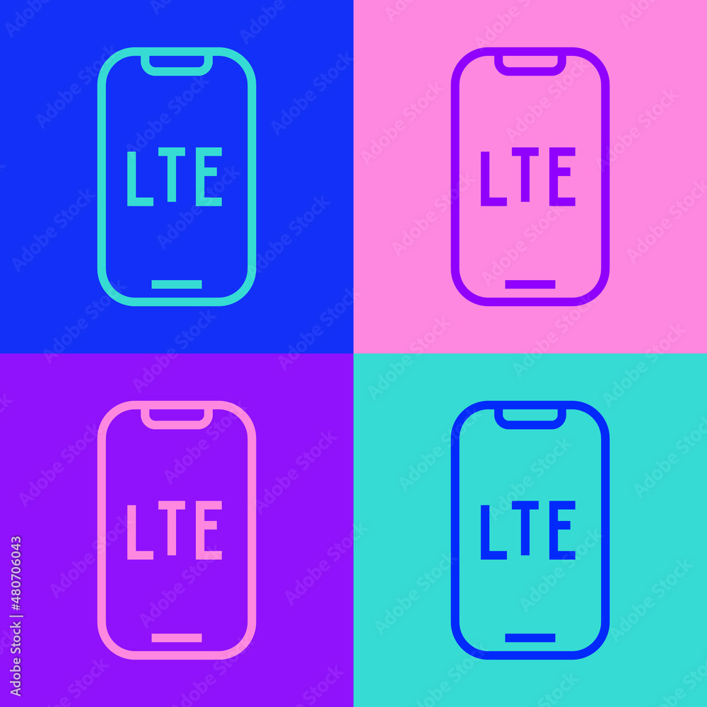 Poster pop art line lte network icon isolated on color background. vector