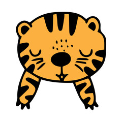 hand drawn cute tiger and fancy cup illustration