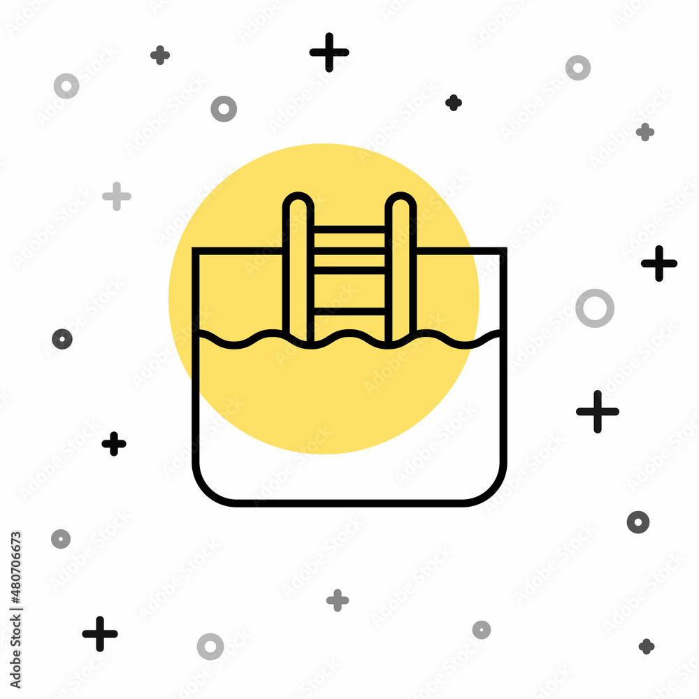 Poster black line swimming pool with ladder icon isolated on white background. random dynamic shapes. vecto