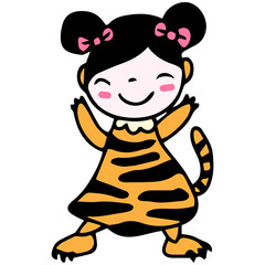 Obraz premium hand drawn cute tiger and fancy cup illustration