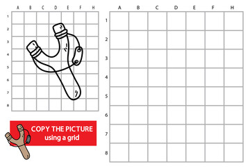Vector illustration of grid copy picture educational puzzle game with doodle  slingshot 