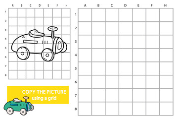 Vector illustration of grid copy picture educational puzzle game with doodle car