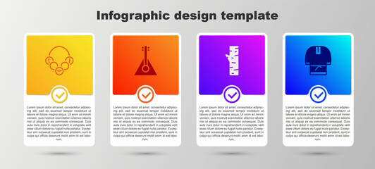 Set Russian bagels, Balalaika, Birch tree and Kosovorotka. Business infographic template. Vector