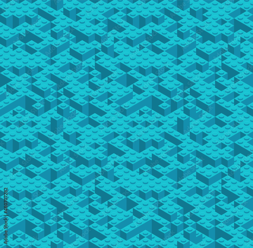 Poster plastic constructor game seamless pattern. vector toy brick texture background. perspective flat des