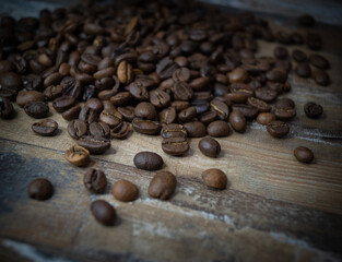 Loose coffee beans on the table