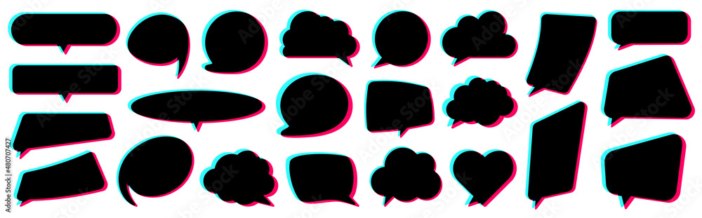 Aufkleber set of black empty web or social media speech bubbles of different shapes.