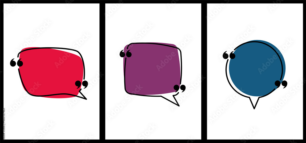 Poster set of speech bubbles of different shape with quotation mark isolated cards.
