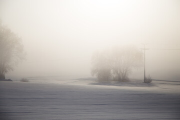 Obraz na płótnie Canvas sunrise in the fog and snow, winter in Germany