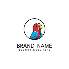 modern parrot logo in circle, in style line and outline, modern design, great for use logo, colorful bird icon, vector template